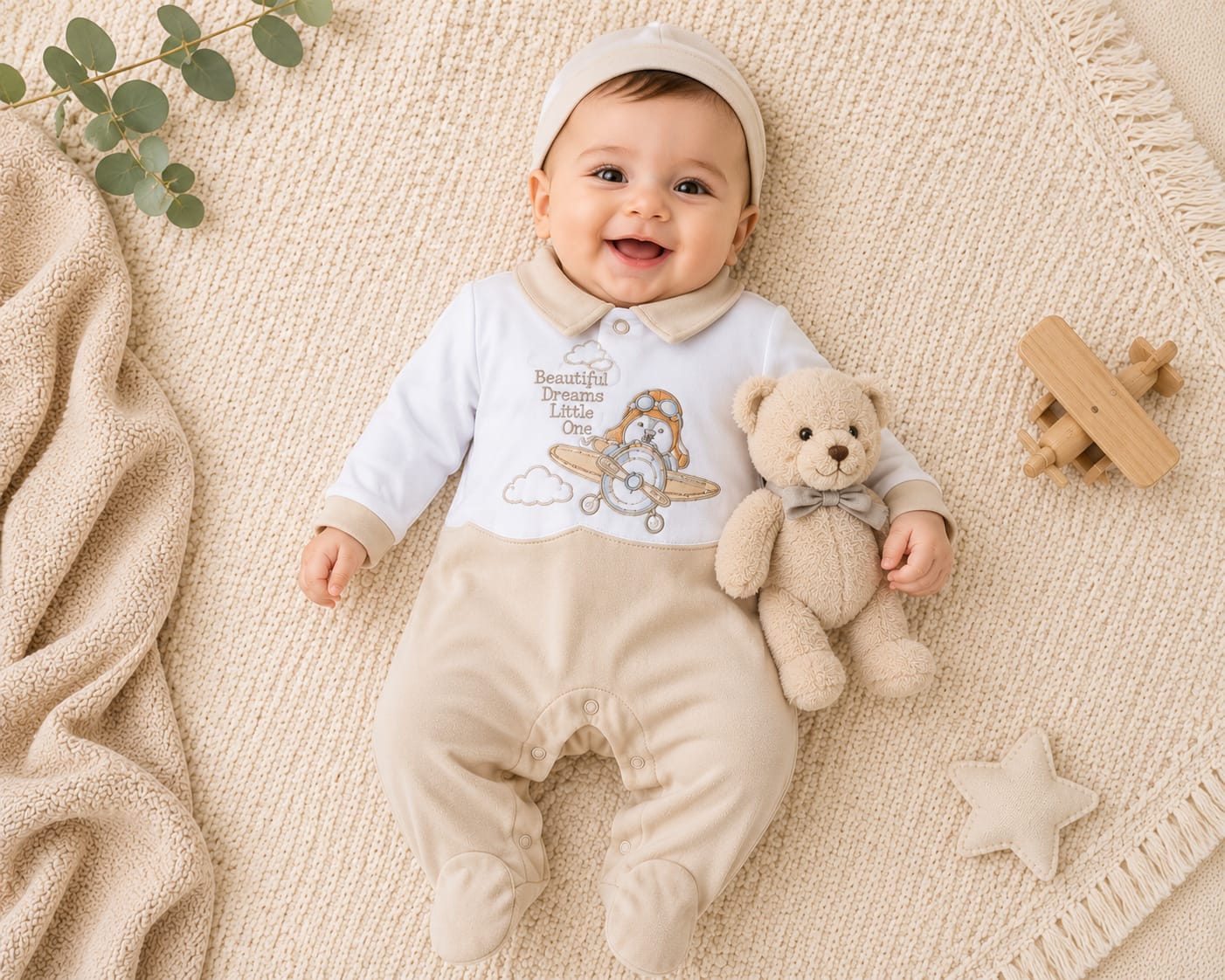 افرول ولادي صيفي مع طاقية 👶✈️
