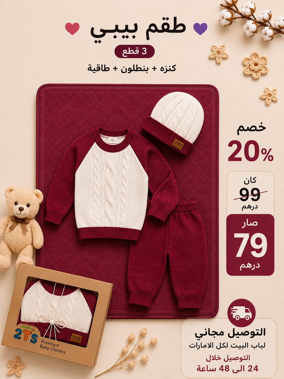طقم بيبي أنيق – 3 قطع 💜